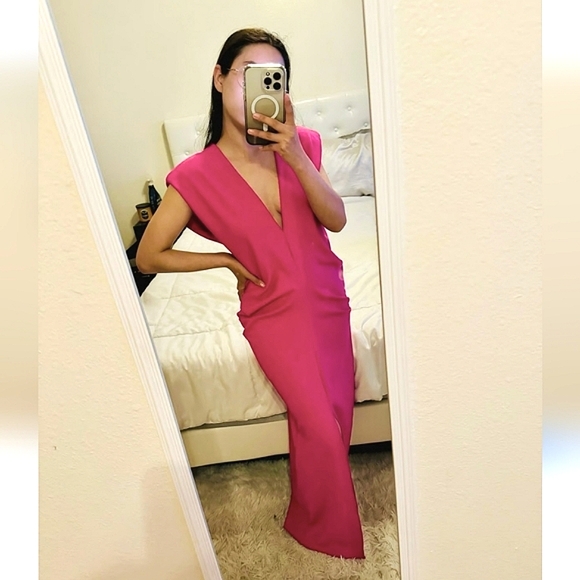 Zara fuchsia pink midi slit dress size S - Picture 5 of 16